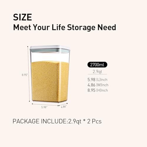 Food Storage Containers with Lids (2.9qt * 2 Pcs)