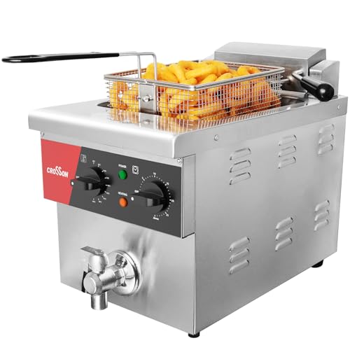8L Countertop Electric Deep Fryer with Draining Valve (Single Tank,8L)