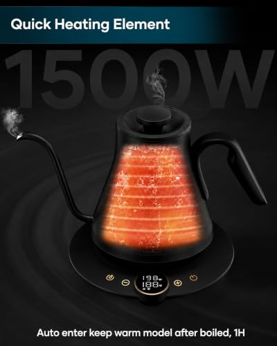 Gooseneck Electric Kettle with ±1℉ Temperature Control 0.9 Liter (Ebony Black)
