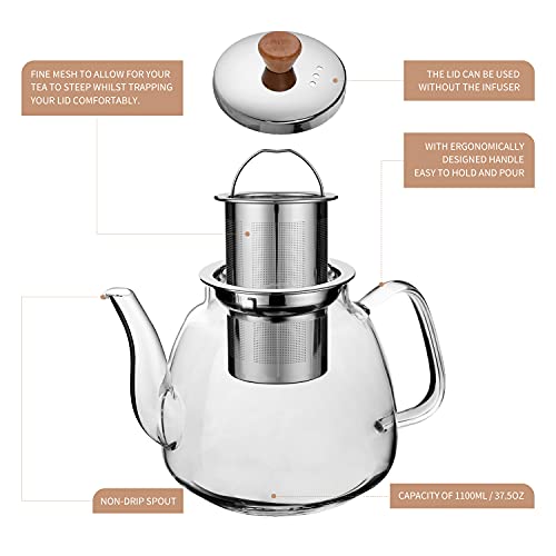 Glass Teapot with Infuser (37.5oz(1100ml))