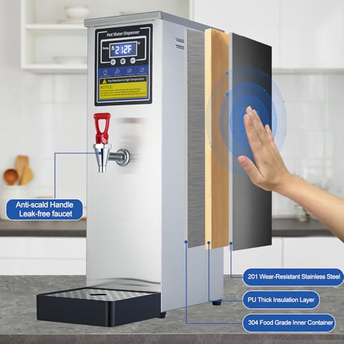 Hot Water Dispenser Commercial Water Boiler Countertop Hot Water Machine Stainless Steel Step (Silver 30Liter/H)