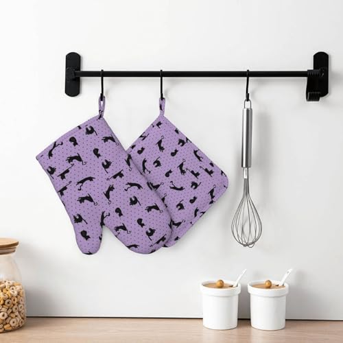Black Cat Oven Mitts and Pot Holders Sets of 4 (One Size / Black Cat)