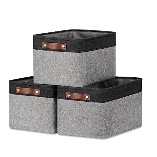 Fabric Baskets for Storage (Black&Grey / L-15"x11"x9.5")