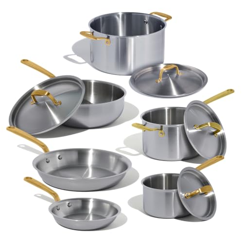 Cookware 10 Piece Stainless Steel Pot and Pan Set (Brass)