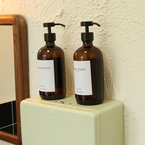Set of 5 Kitchen Soap Dispenser Set 16 Oz Glass Hand Dish Soap Dispenser with Stainless Steel Pump (Brown)