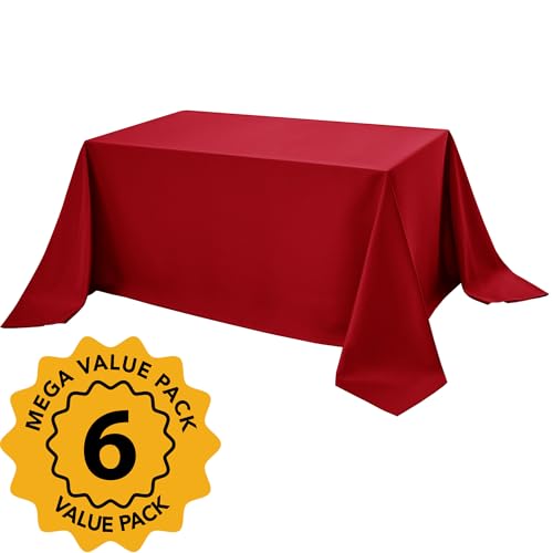 6 Pack Red Tablecloths for Rectangle Tables (Red / 90x156 In, 6 Pack)