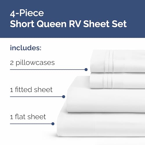 Short Queen Size 4 Piece Bed Sheet Set (01 - White / Short Queen)