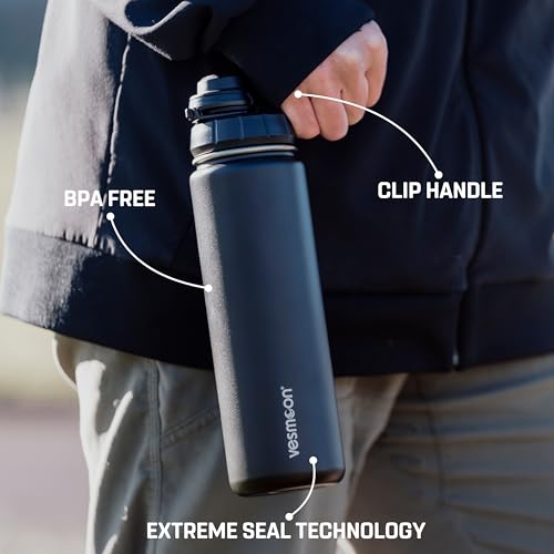Vessence 32 Oz Stainless Steel Tea Infuser Bottle for Loose Leaf Tea (Reynisfjara Black / 32 Oz)