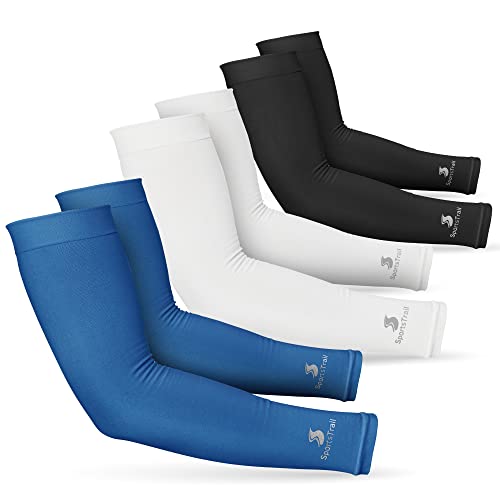 Cooling Arm Sleeves for Men & Women (3 Pairs: 1 Pair Black + 1 Pair White + 1 Pair Dark Blue / One Size)