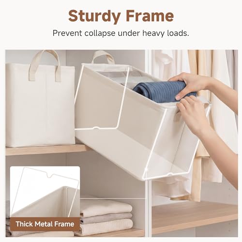Fabric Storage Bins (Beige(Cottlyn Fabric) / 16 ½" L x 12" W x 10 ¼" H)