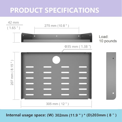 Metal Floating Wall Mounted Shelf Bracket for AV (12 inches Width)