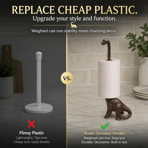 Rustic Dino Paper Towel Holder & Metal Toilet Paper Stand (Rustic Dino)