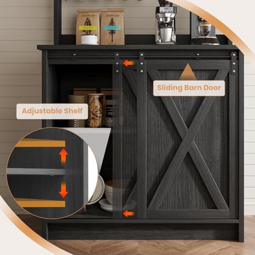 31" Farmhouse Coffee Bar Cabinet with Storage Hutch (31.5Inch / Grey)