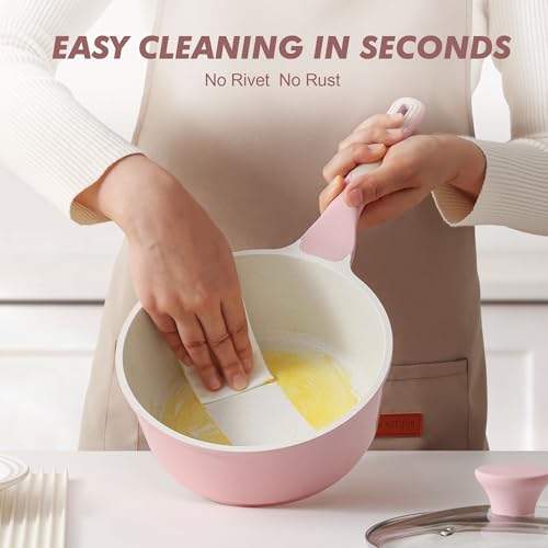 2QT Ceramic Nonstick Saucepan with Lid (Sakura Pink / 2 Quarts)