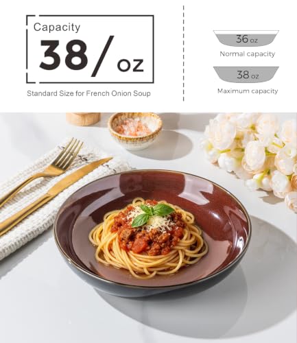 9.0" Ceramic Pasta Bowls Set of 4 (Set of 4 / Red)