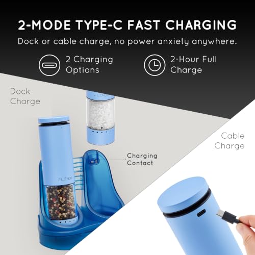 Rechargeable Electric Salt and Pepper Grinder Set with Charging Base (Set of 2 with Charging Base / Blue)