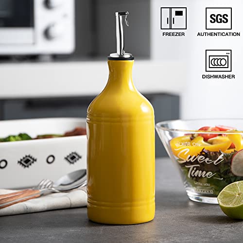 Sweejar Ceramic Olive Oil Dispenser Bottle (15.5 oz, Set of 1 / Yellow)