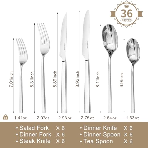 36 Piece Silverware Set with Steak Knives (36-Piece / Silver)