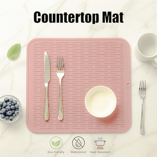 Silicone Dish Drying Mat for Multiple Usage (Pink / 18"L x 16"W)