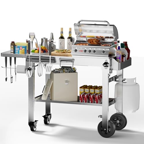 Food Grade 304 Stainless Steel BBQ Grill Carts fits 22'' Tabletop Griddle