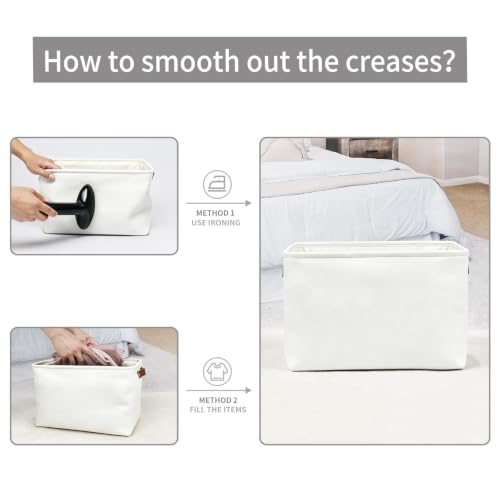 Storage Bins Large Fabric Storage Baskets for Shelves 3 Pack (Full Off-White / Large -15"x11"x9.5")