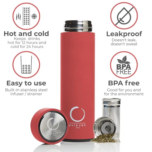 Insulated Tea Infuser Bottle (Coral Red)