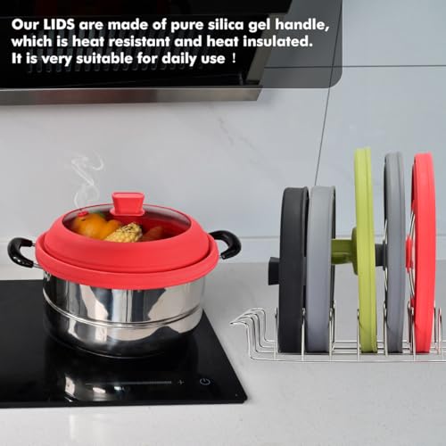 Microwave Splatter Cover Glass Splatter Guard Lid with Collapsible Silicone for Food Pot Plate Cover 10.8 inch Red (Red / 10.8 inch)