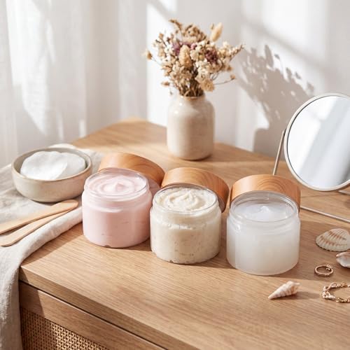 6 Pack 2 oz Plastic Jars Containers with Lids Wide (Faux Wood / 2 oz)