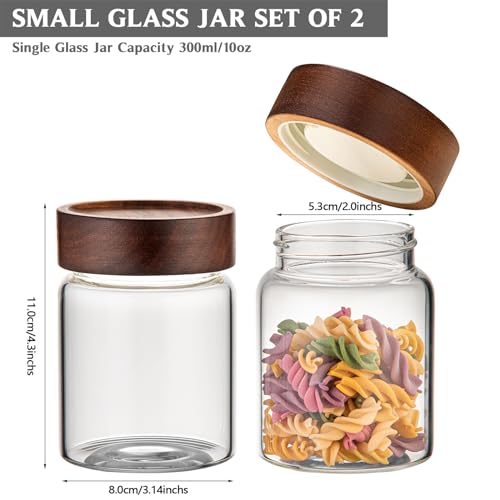 10 oz Small Glass Jars with Top Screw Lid Round Herb Coffee Bean Ground Storage Canister Clear Glass Food Container for Pantry Sugar Tea Coffee Bean Spice Nuts Cookies Bath Salts (2×300ml(10oz))