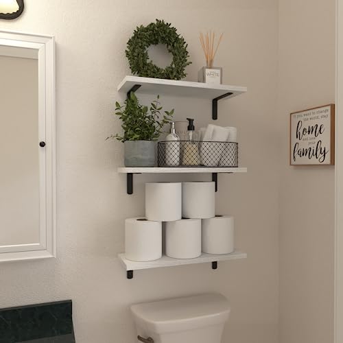 Floating Shelves Set of 6 for Wall Decor & Storage (16.5 Inch / White)