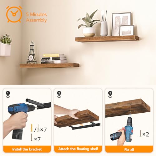 Floating Shelves for Wall (Rustic Brown / 39.4 Inches)