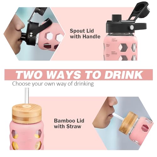 Glass Water Bottle (Pink / 32 Ounces)