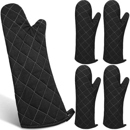 2 Pairs 17 Inch Extra Long Oven Mitts Heat Resistant (Black)
