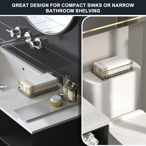 Marble Guest Towel Holder Tray for Bathroom (Gold & Green Marble / 9.06 x 5.51 x 2.56 inches)