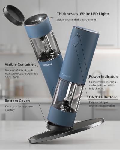 Larger Capacity Rechargeable Electric Salt and Pepper Grinder Set