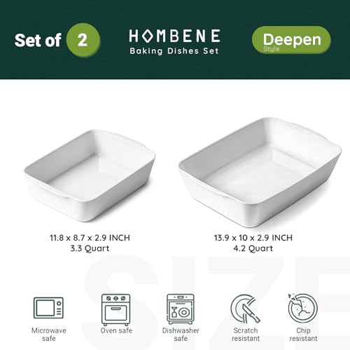 HOMBENE Ceramic Baking Dish (3.3 Quart/4.2 Quart)