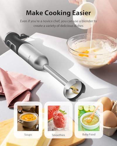 1000W Powerful Immersion Blender Handheld (Silver)