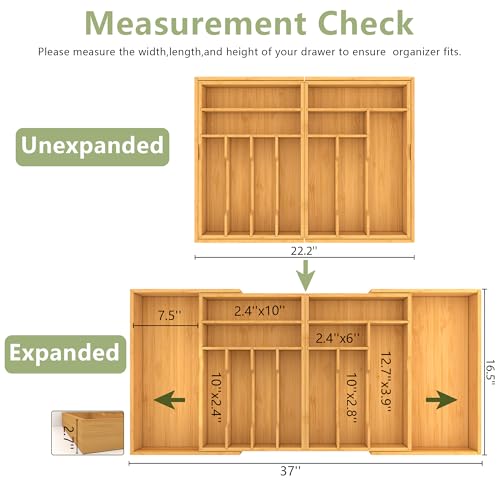 Extra Large Silverware Drawer Organizer (Natural / XXXXL(22-37''W x 16.5''D))