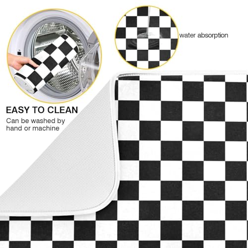 Black White Checkered Pattern Dish Drying Mat for Kitchen Counter Absorbent Microfiber Drying Pad