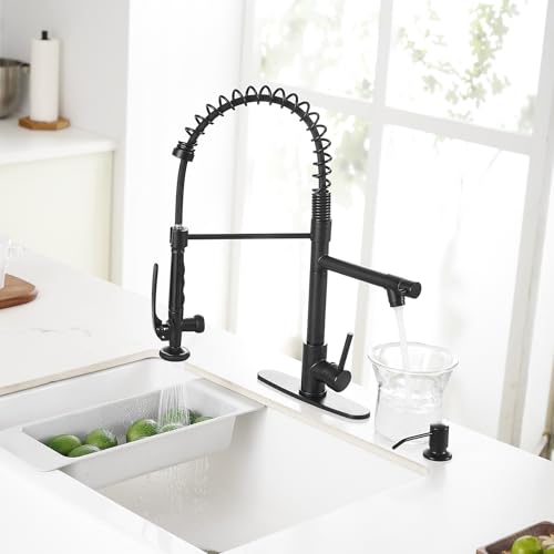 Commercial Pull Down Kitchen Sink Faucet with Sprayer Matte Black (Black)