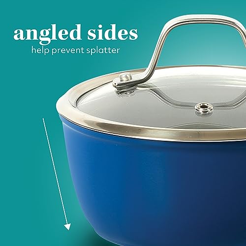 Kitchen Essentials 10 Piece PFA Free Titanium Ceramic Nonstick Interior Forged Aluminum Cookware Pots and Pans Set (Blue / 10-Piece Cookware Set)