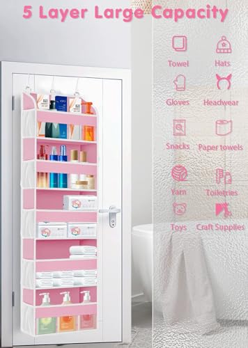 Over the Door Organizer with Clear PVC Windows & 10 Mesh Pockets (1 Pack / Pink)
