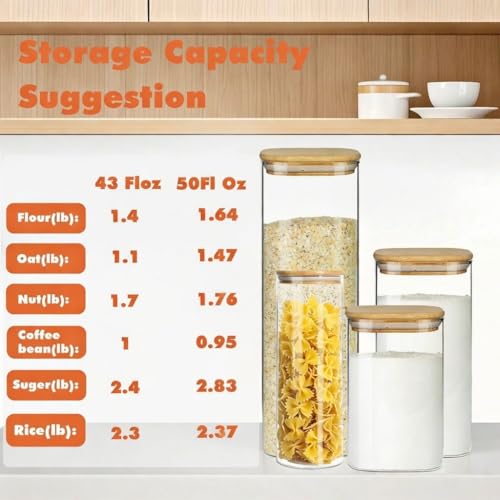 Glass Storage Containers with Airtight Bamboo Lids (6Pack(43oz))