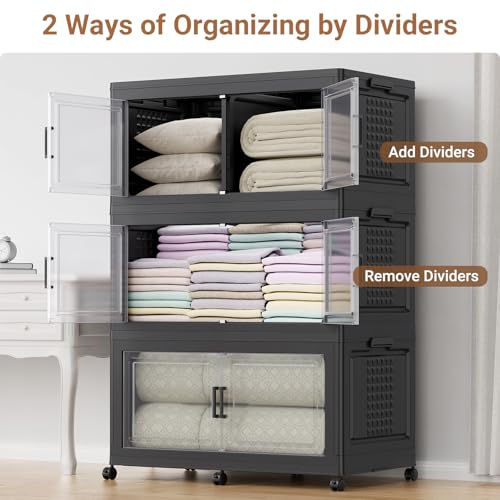 50Gal XL Stackable Storage Bins Foldable Box Cabinet for Home (Black / 200QT-1Pack)