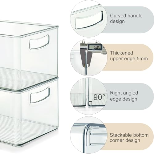 8 PACK Freezer Organizer Bins Fridge Organizers and Storage Stackable Refrigerator Organizers Bins with Side Handles Clear Storage Bins for Pantry (8 Count)