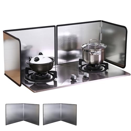 2 Pieces 2 Sided Grease Splatter Guard Foldable Splatter Guard for Stove Stainless Steel Oil Splatter Screens Backsplash for Wall Gas Range Frying Pan Camping