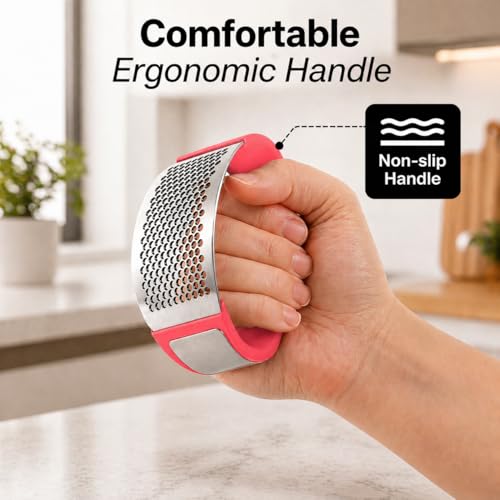 Stainless Steel Garlic Press Rocker Set (Salmon Pink)