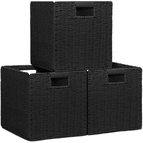 Wicker Storage Baskets for Organizing (Black 11 inch)