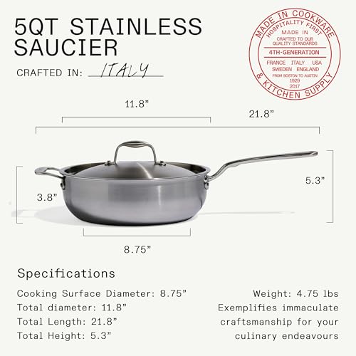 Cookware 5 Quart Stainless Steel Saucier Pan (5 QT)