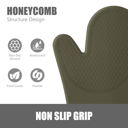 Silicone Oven Mitts and Pot Holders Sets (Olive)